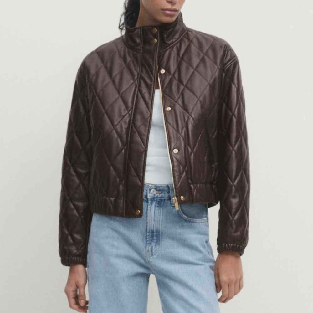 Massimo Dutti Dark Brown Quilted Puffer Jacket